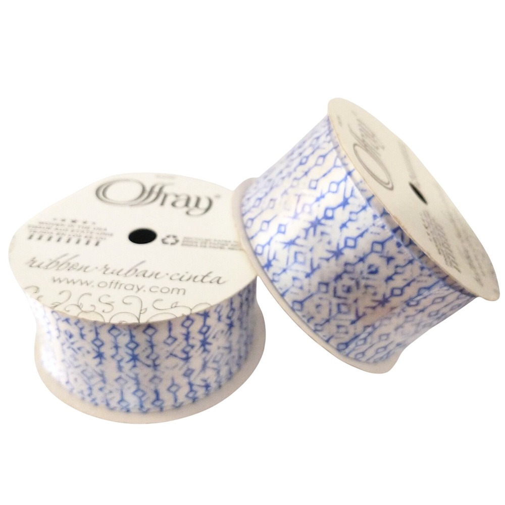 Offray Satin Ribbon 1.5" x 9' Blue Rubbing Single Faced Lot of 2 Polyester